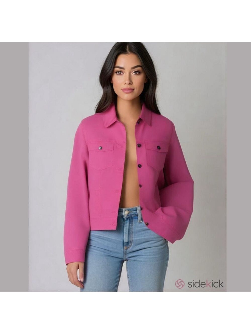 Vintage Women's Hot Pink Cropped Denim Jacket • Jean Jacket • 90s
